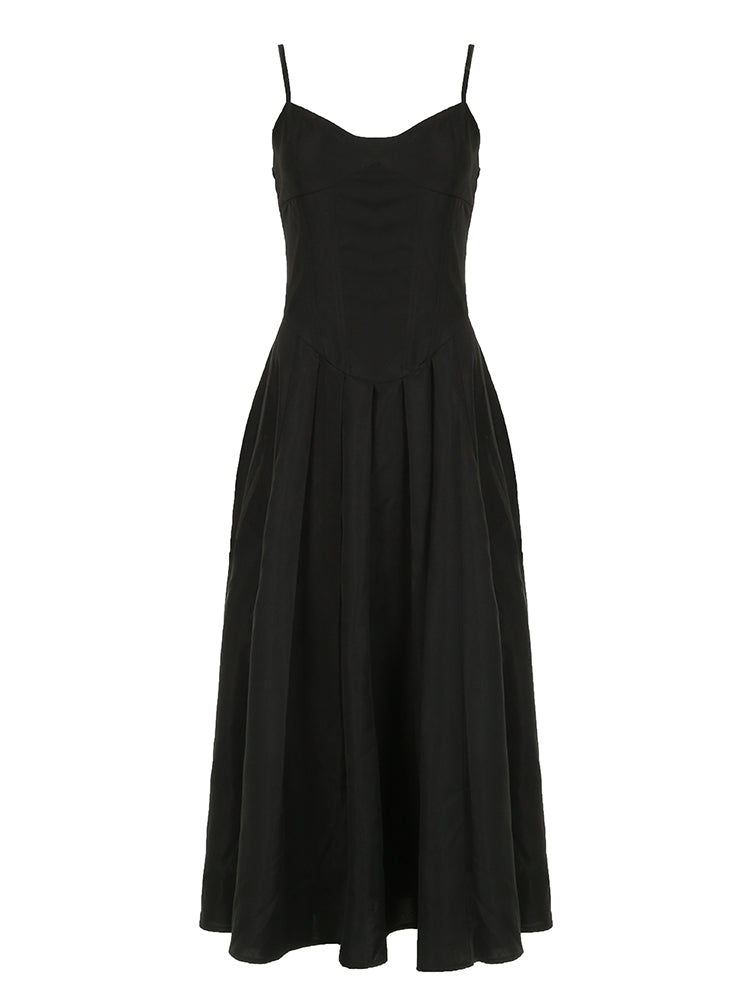 BXOXO - summer inspo Sweetown Sleeveless Fit And Flare Elegant Fashion Spaghetti Straps Dresses Women Black Solid Sexy Birthday Evening Party Dress