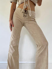 BXOXO - Vintage Tie Low-Rise Suede Flared Pants