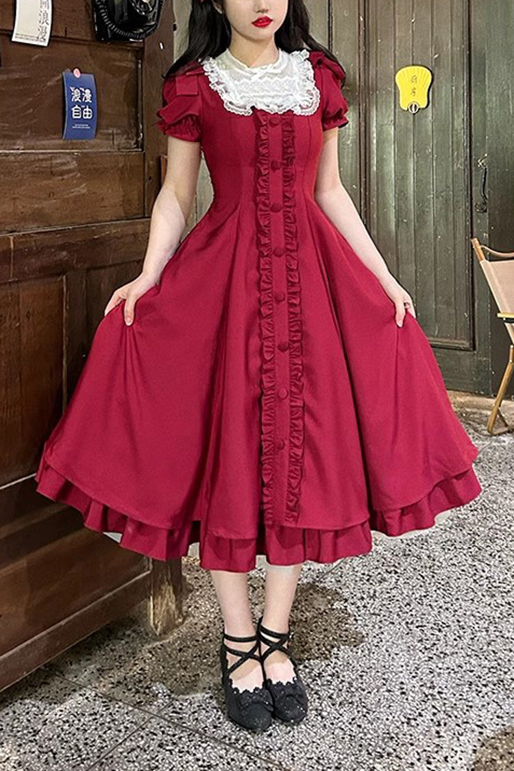 BXOXO Wine Red Annie's Gift Short Sleeves Bowknot Sweet Lolita Dress (Plus Size Support)