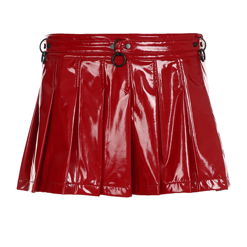 BXOXO - summer inspo Christmas Gothic Sexy Punk Leather Skirt Women New Darkly Chic Gyaru Metal Design Mini Solid Skirt Personality Streetwear