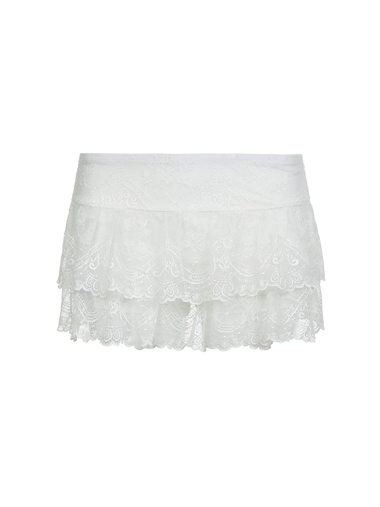 BXOXO - summer inspo Black Solid Low Waist Tiered Lace Shorts Skirts Womens White Fairycore Micro Boho Skirt