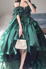 BXOXO - Green Bowknot Irregular Gothic Princess Lolita Jsk Dress