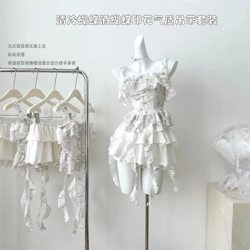BXOXO Y2k Crop Top Summer Lace Bandage Butterfly Backless Punk Sexys Tops Tank Camis Body Kawaii Korea Casual Slim Vintage Clothes 90s