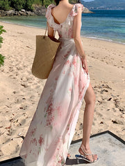 BXOXO party look inspos New Summer Women Elegant Floral Casual Dress Sleeveless A-Line Beach Holiday Clothes with Belted Female Vestidos Long Robe