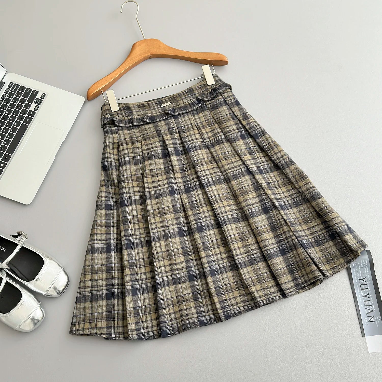BXOXO Spring France Elegant Sweet Long Skirts Women Zipper Pleated Splicing Plaid Skirts New Female Casual Fit Chic 2000s Clothes Y2k