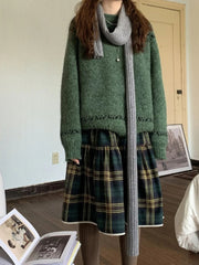 BXOXO Vintage Plaid Skirt Women Y2k Harajuku Japanese Preppy Style Long Checked Streetwear Retro Ruffle Skirts Aesthetics
