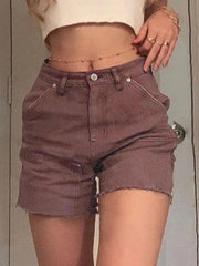 Vintage Brown Splice Cargo Denim Shorts