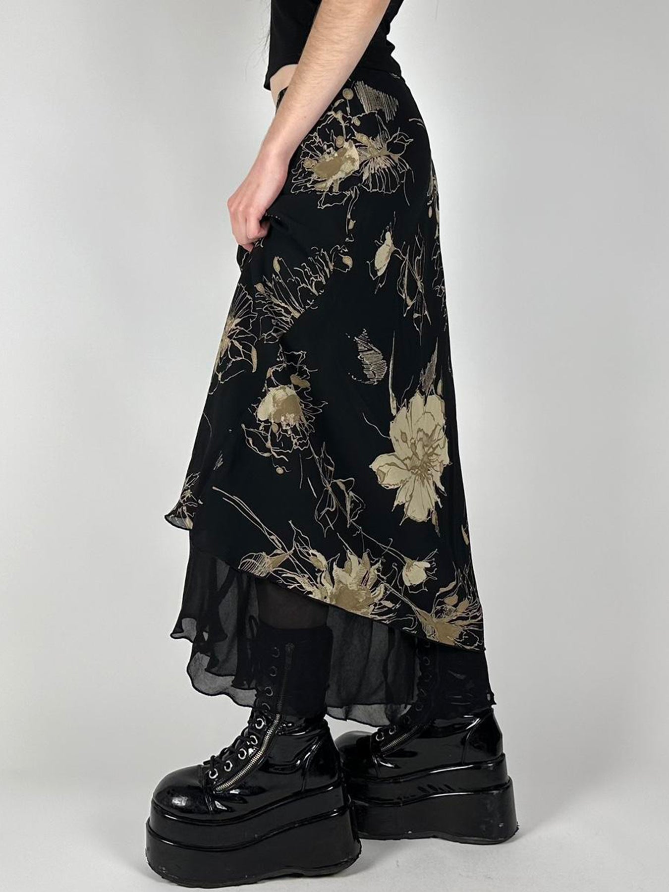 BXOXO - summer inspo Floral Print Two Layers Mesh Long Skirts For Women Vintage Elagant Fashion Low Waist Y2K Mermaid Skirt Vacation