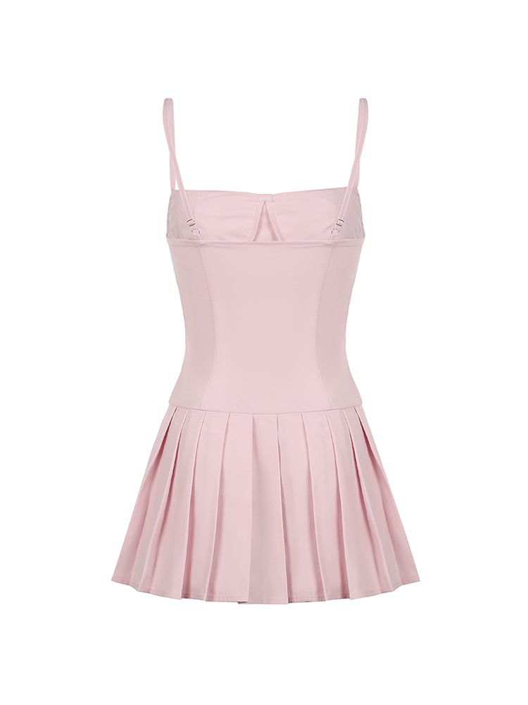 BXOXO - summer inspo Solid Sleeveless Fit And Flared Spaghetti Strap Pleated Dresses Women Sweet Style Summer Clothes