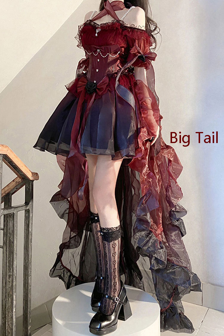 BXOXO - Wine Red Midsummer Dream Short Sleeves Ruffle Hanayome Off-The-Shoulder Gothic Short Lolita Dress
