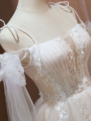 BXOXO A Line Tulle Short Champagne Prom Dresses, Off Shoulder Lace Puffy Homecoming Dresses