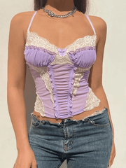 Cross Back Lace Mesh Crop Cami Top