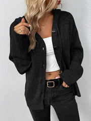 BXOXO Wrap Buttoned Hooded Solid Color Cardigan