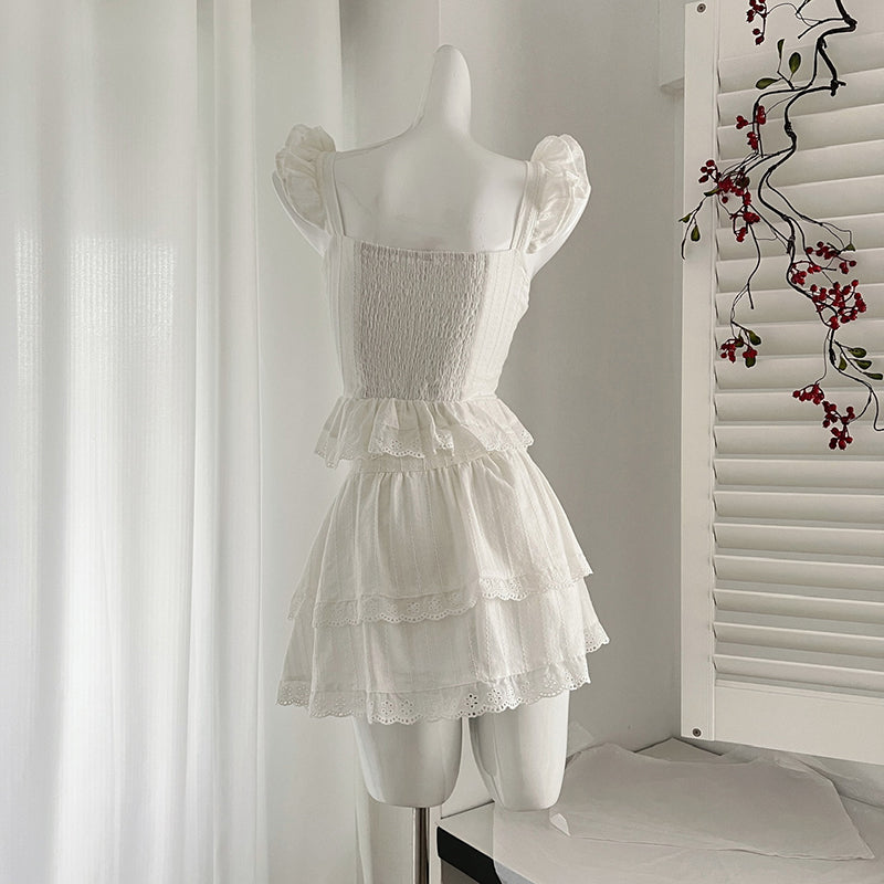 BXOXO - summer inspo 2025 Summer New Lace Stitching Camisole Top Sweet Long Skirt Two Piece Sets Women Square Neck Top A-line Skirt Suit