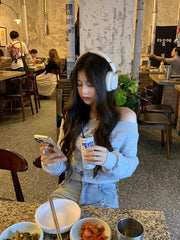 BXOXO Harajuku Graphic T-shirts Women Y2k Sexy Cropped Off Shoulder Tops Korean Fashion Gyaru Long Sleeve Anime Tees Autumn