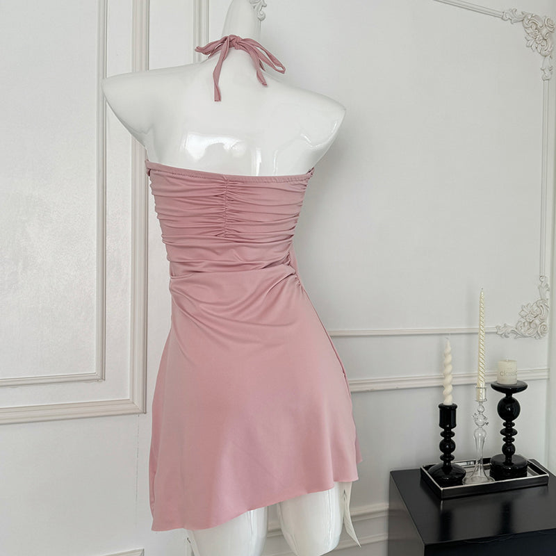 BXOXO - summer inspo Elegant Pink Halter Neck Dress Slimming Bodycon Skirt Women Fashion Design Sense Niche Sleeveless Dress 2025 New