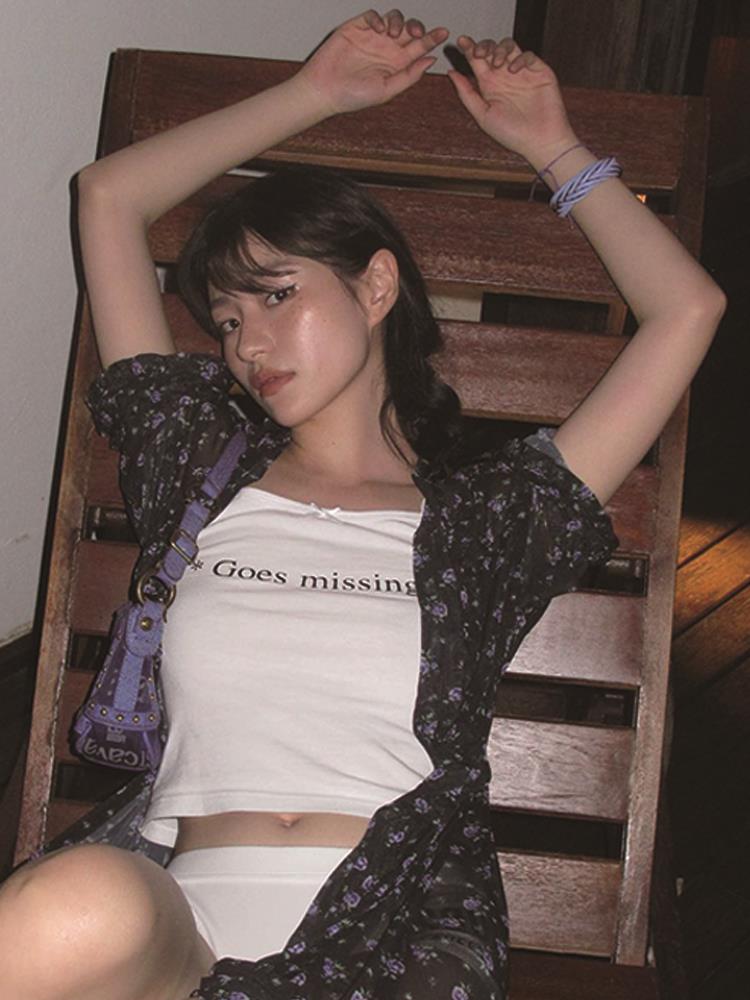 Bxoxo Vintage Harajuku Y2K Sexy Slim Women Suspender streetwear Fashion Grunge aesthetic Hip Hop emo girl Letter Print White Crop Tops