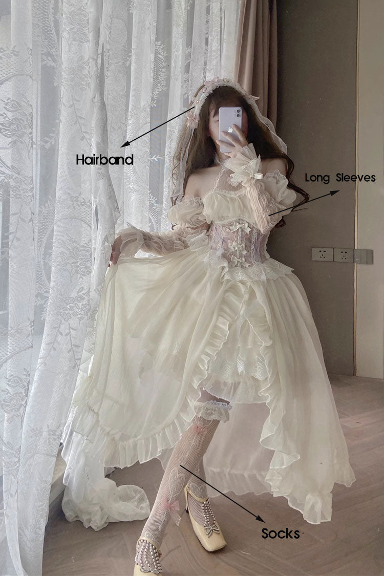 BXOXO - Ballet Twins Ruffle Bowknot Short Front Long Back Sweet Lolita Dress 2 Colors