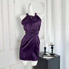 BXOXO - summer inspo Women Sexy Sleeveless Solid Color Dress French Temperament Halter Mini Dress Fashionable Slim Fit Dress