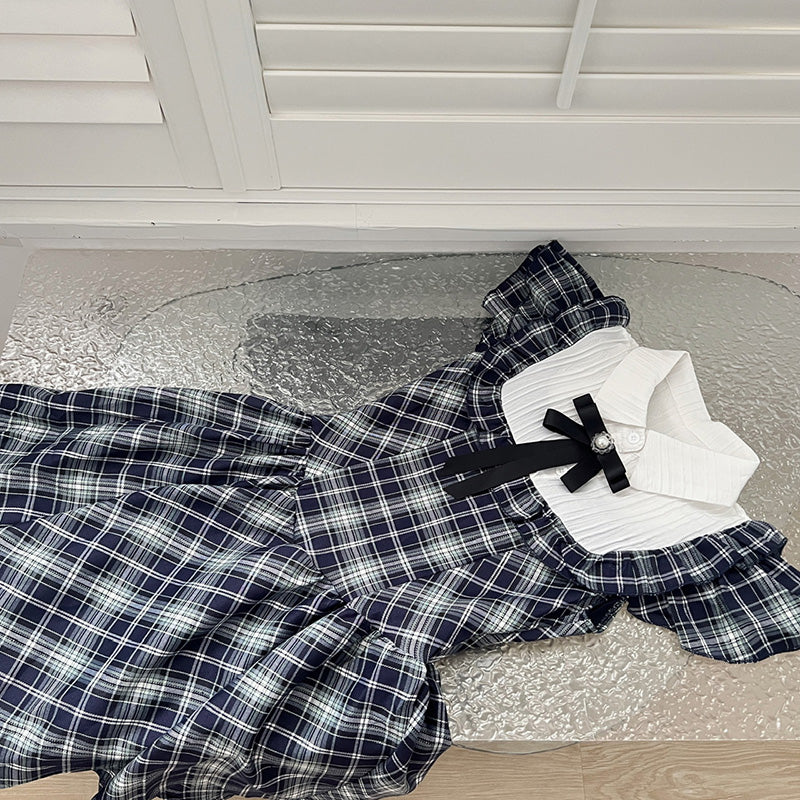 BXOXO - summer inspo Vintage Plaid Mini Dress Women Korean Style Elegant Causal Dress Fashion Splicing Design Dress 2025 Summer New