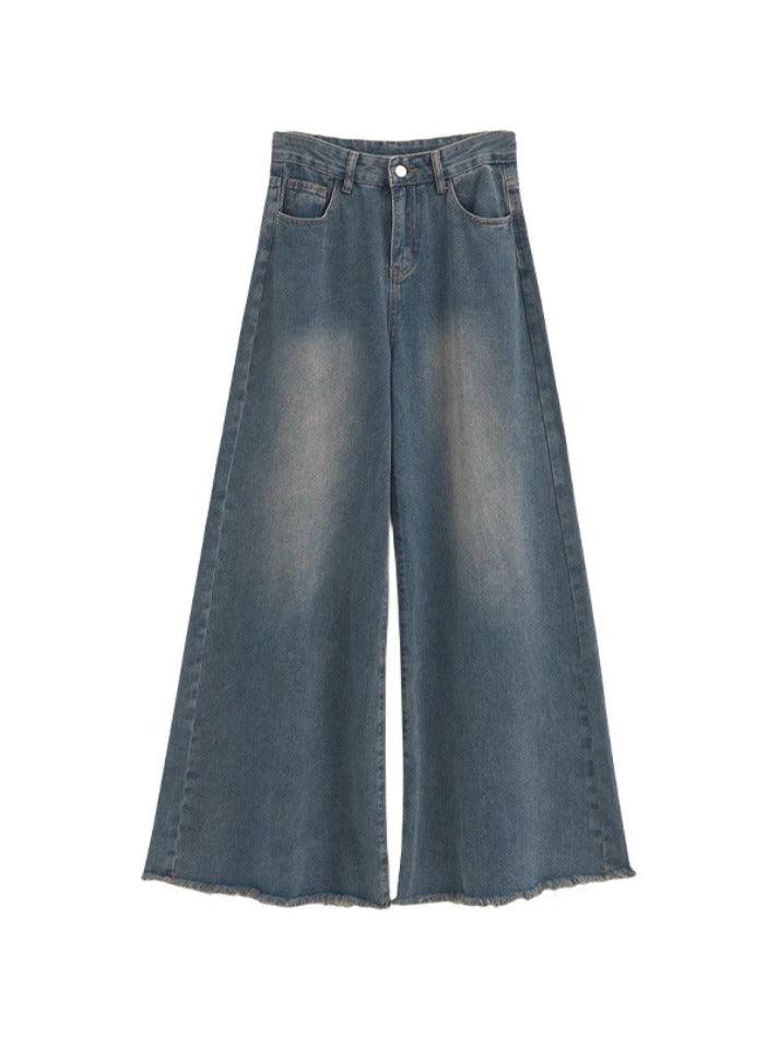 Vintage Frayed Wide Leg Boyfriend Jeans