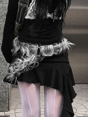 BXOXO - summer inspo Gray Faux Fur Spliced Leather Chic Design Belts Women  All-Match Y2k Exquisite Vintage Waist Accessories