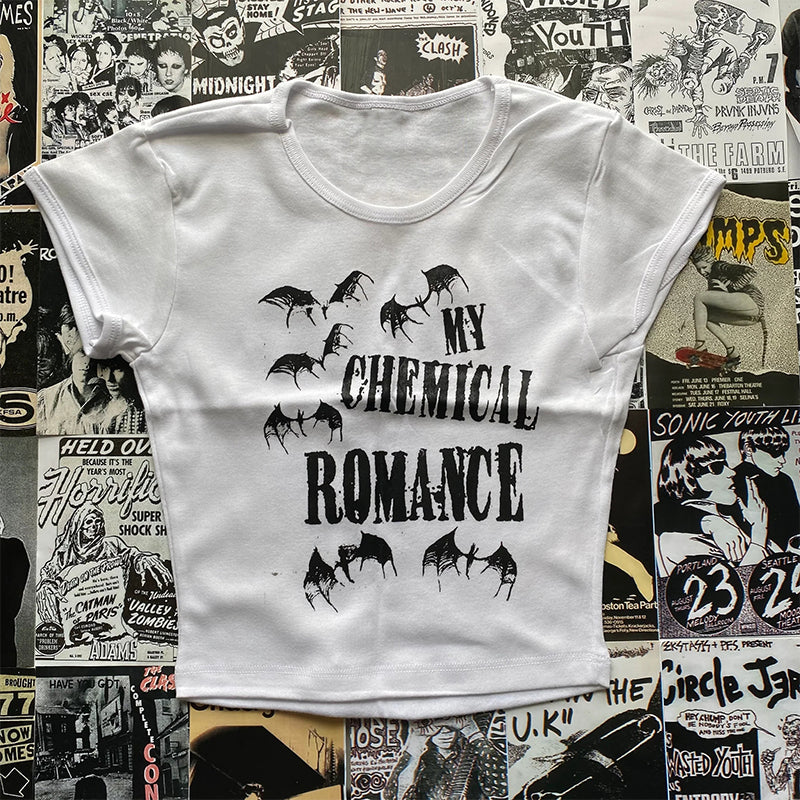 Bxoxo Punk rock Harajuku style Y2K croped tops sexy slim vintage gothic bat pattern printed O-Neck T-shirt grunge street short sleeves