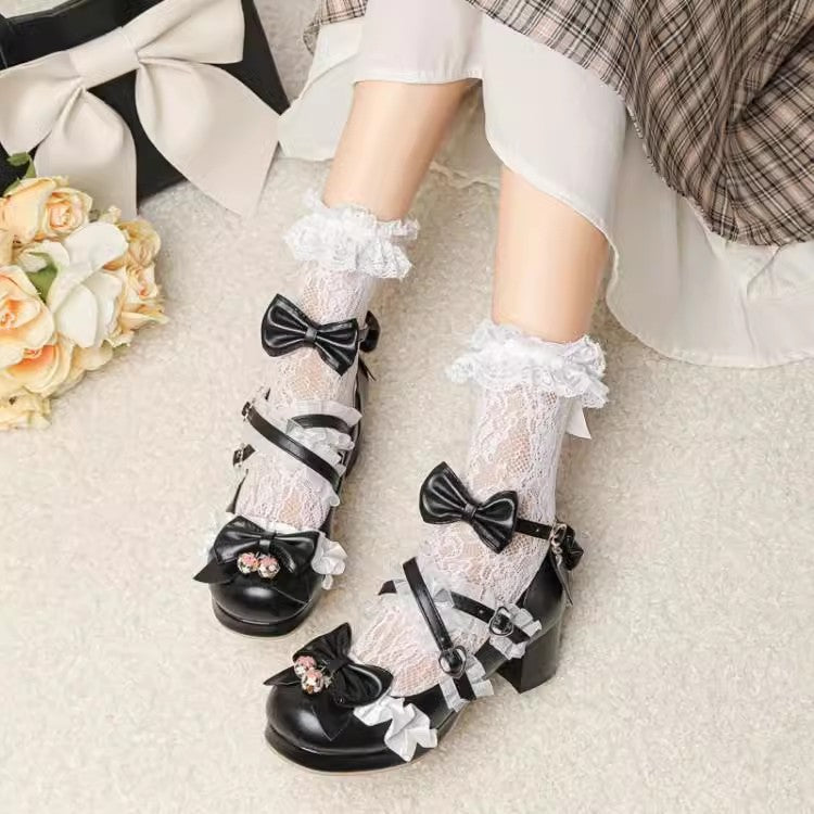 BXOXO Sweet Bowknot Stitching Lace Princess Lolita High Heels 6 Colors