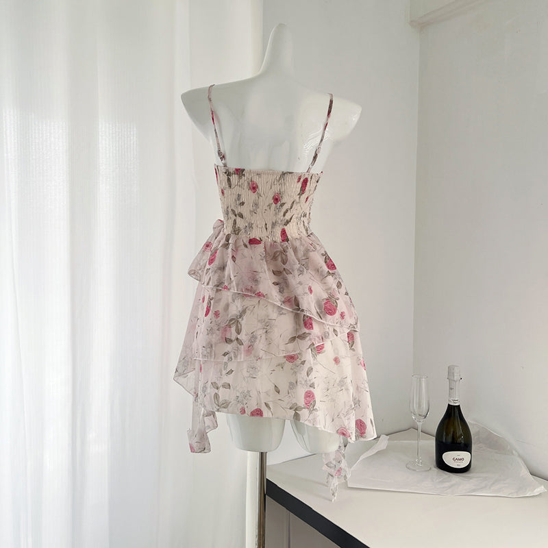BXOXO - summer inspo Spicy Girl Sweet Lace-up Suspender Dress Floral Print Flounce Slim Sleeveless Dresses Summer New Party Beach Style Dress