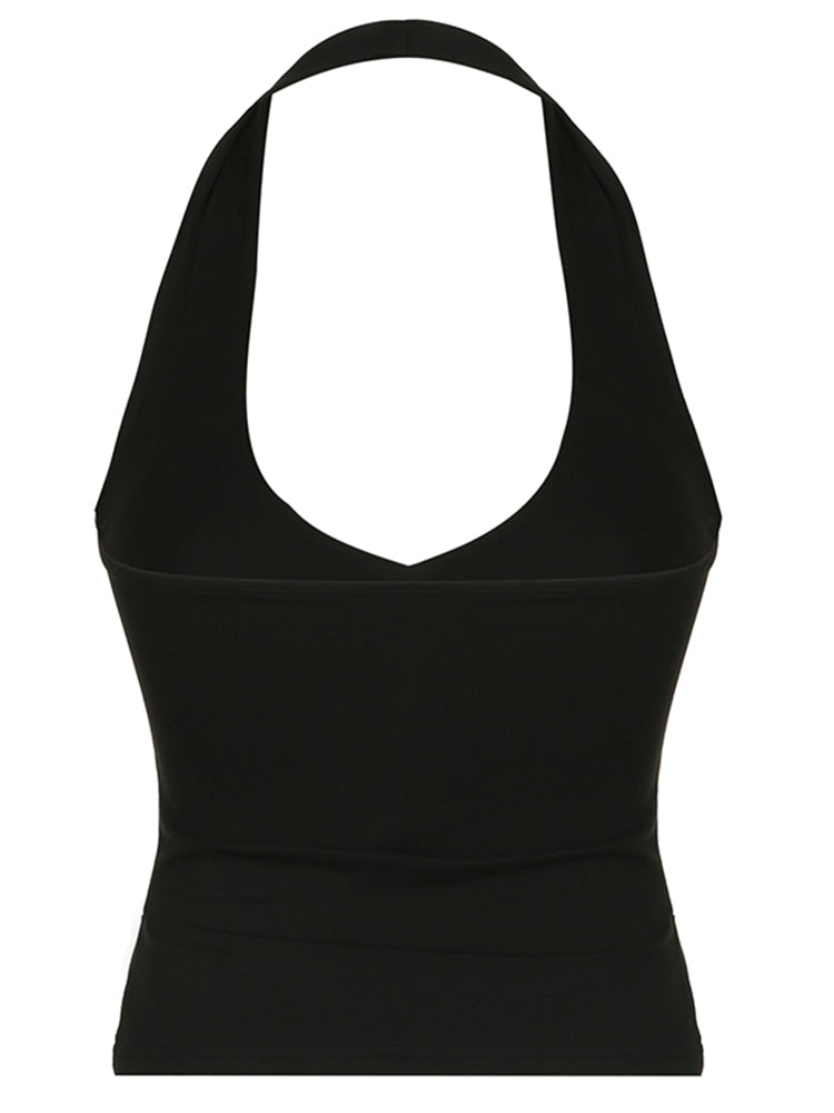 BXOXO - summer inspo Sweetown Backless Split Slim Halter Tops For Women Sleeveless V Neck Sexy Rave Vest Solid Basic Casual Summer Tank Tees