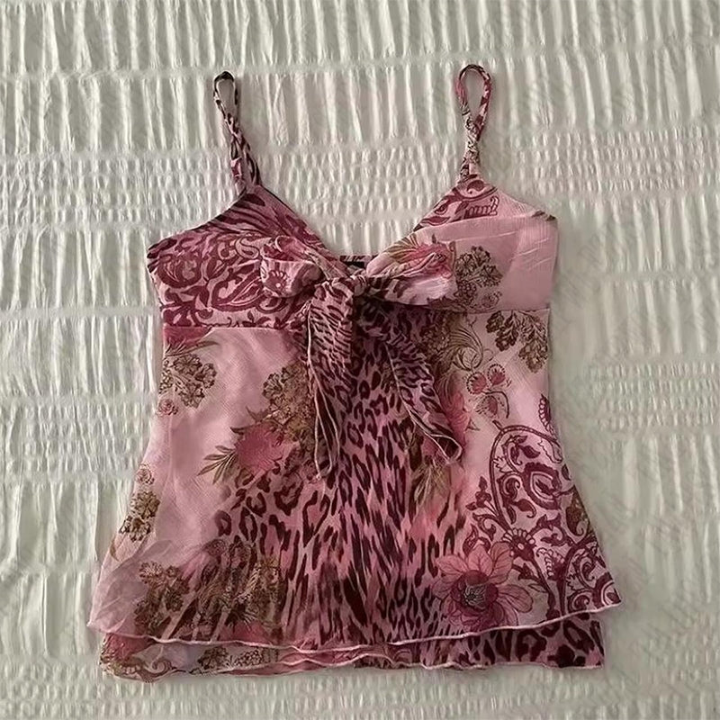 Bxoxo Casual vacation summer retro aesthetic women sleeveless camisole top chic aesthetic versatile Harajuku street cute bow slim tops