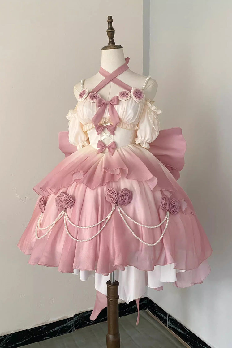 BXOXO - Gradient Pink Hanayome Hollow Bowknot Sweet Princess Lolita Dress