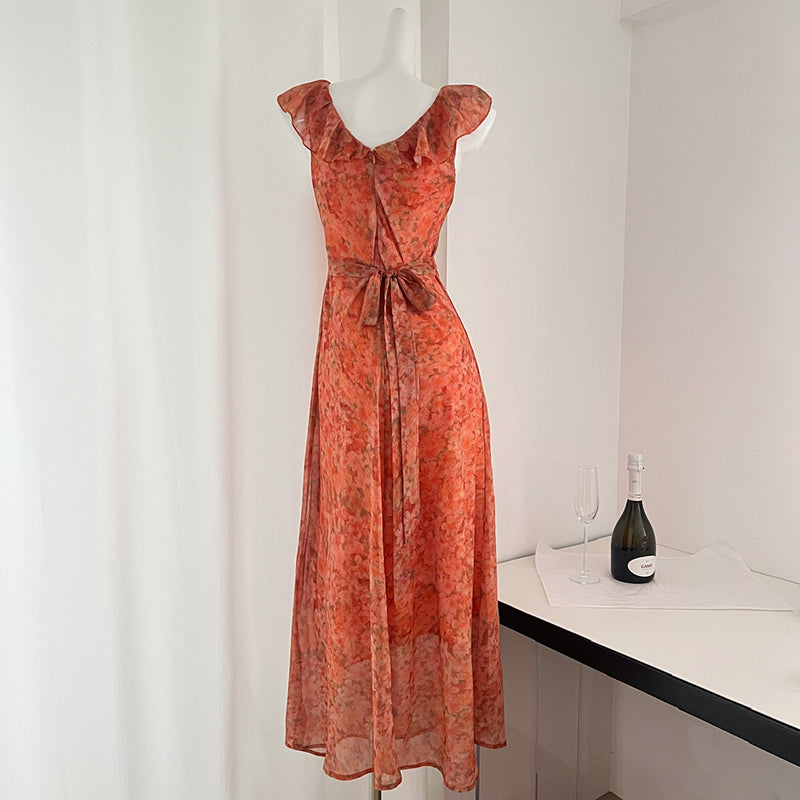 BXOXO - summer inspo Holiday Seaside Beach Backless Dress For Women 2025 Summer V-neck Sleeveless Floral Long Dresses