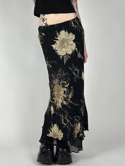 BXOXO - summer inspo Floral Print Two Layers Mesh Long Skirts For Women Vintage Elagant Fashion Low Waist Y2K Mermaid Skirt Vacation