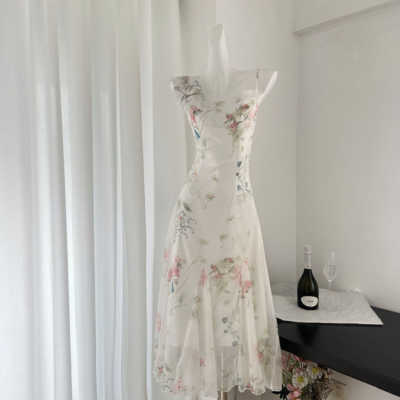 BXOXO - summer inspo Women Floral Dresses Summer Temperament Casual Chic Design French Style Sleeveless Dress Vintage Seaside Holiday