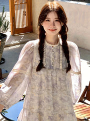 BXOXO [Feminine Spring French Retro Dress] Spring And Autumn Stitching French Retro Purple Dress Feminine Doll Skirt Gentle First Love Princess Skirt Tide