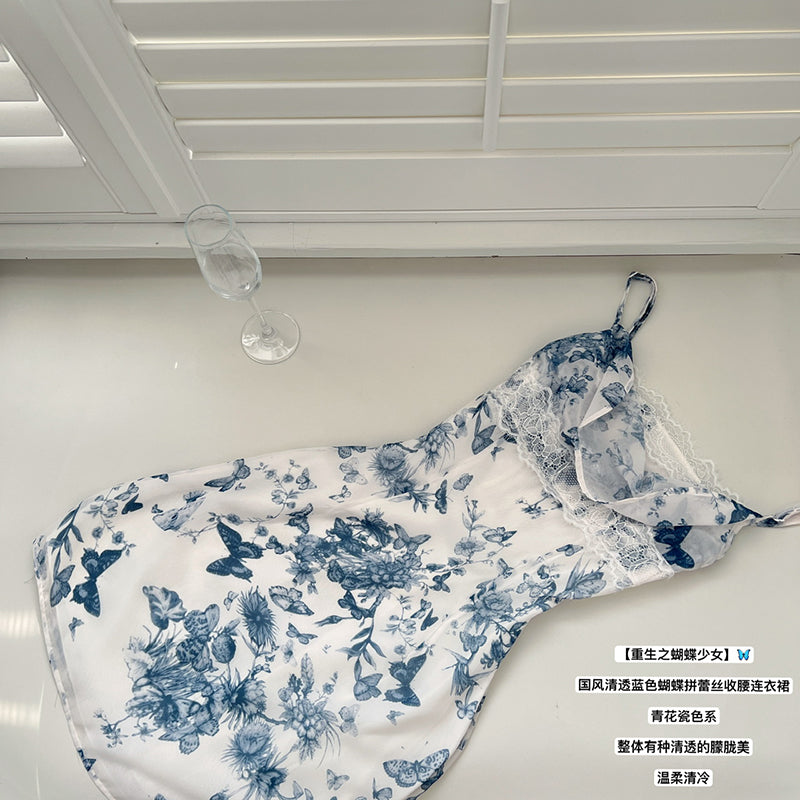 BXOXO - summer inspo 2025 Summer New Sleeveless Suspender Dress Women Vintage Style Butterfly Printed Seaside Vacation Slim Fit Dress