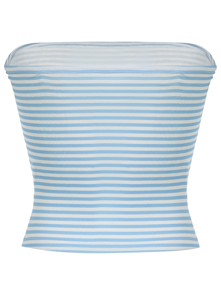 BXOXO - summer inspo Sweetown Blue Stripe Basic Simple Sleeveless Crop Tops Women Strapless Tube Top Y2K Girl 2000s Summer Cute Streetwear Vest