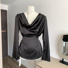 BXOXO - summer inspo Comfortable High Quality Satin Tops Korean Fashion Elegant Sexy Party Blouse Cozy Party Elegant Shirts Blous