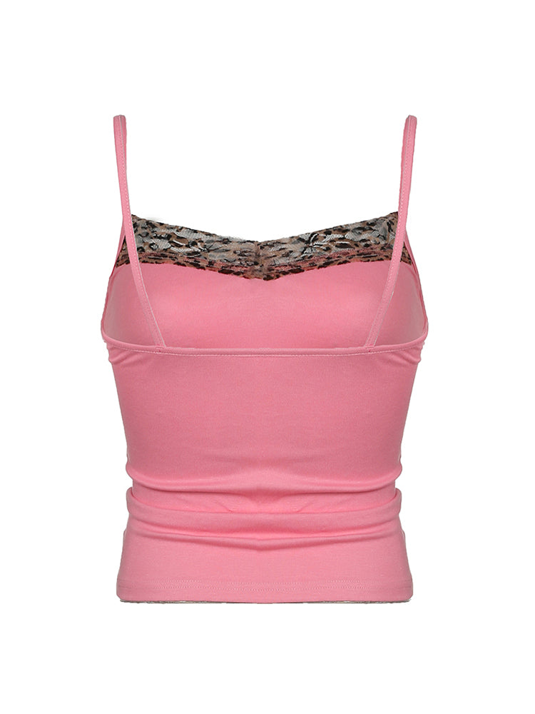 BXOXO - summer inspo Sweetown Pink Sweet Cute Camisole Leopard Contrast Patchwork Y2K Crop Top For Women Sleeveless Slim Kawaii 2000s Tank Vest