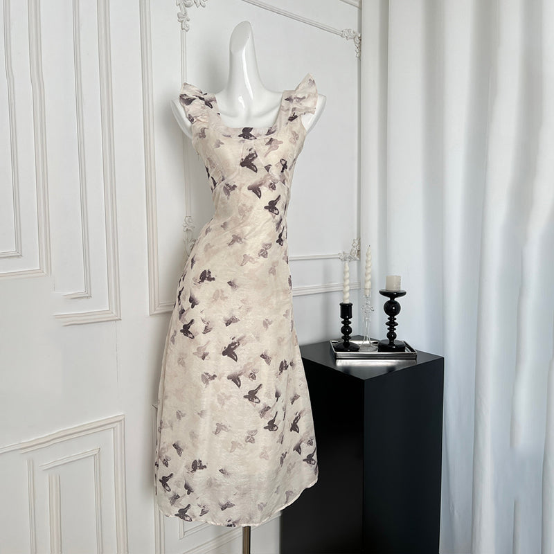 BXOXO - summer inspo French Vintage Butterfly Print Dress Women's Temperament Elegant Seaside Holiday Fairy Sling Dresses 2025 Summer