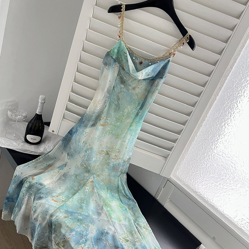 BXOXO - summer inspo Fashion Suspender Dress Women Summer New Beach Resort Beach Style Fishtail Long Skirt Sleeveless Temperament Slim Fit Dress