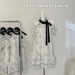 BXOXO - summer inspo Summer Fashion Women's Halter Neck Dress Vintage Sleeveless Tie Front Loose Woman Midi Dress New Chinese Style Dress