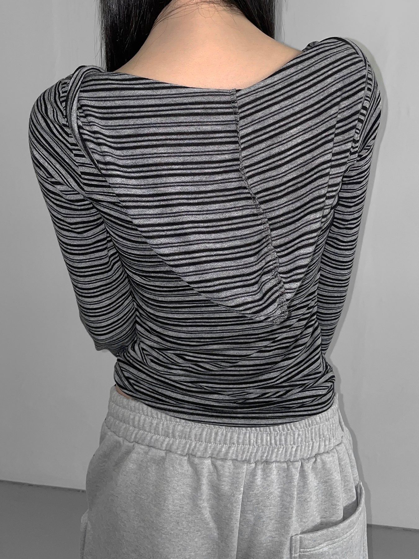 BXOXO - summer inspo Casual Striped Breasted Long Sleeve Hooded T-Shirts Women Design Slim Fit Simple Fashion Blouses