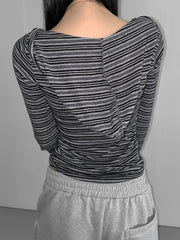 BXOXO - summer inspo Casual Striped Breasted Long Sleeve Hooded T-Shirts Women Design Slim Fit Simple Fashion Blouses