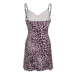 Bxoxo Y2k women dress chic lace leopard print retro fashion casual street punk hip hop emo girls Harajuku sweet V-neck suspender dress