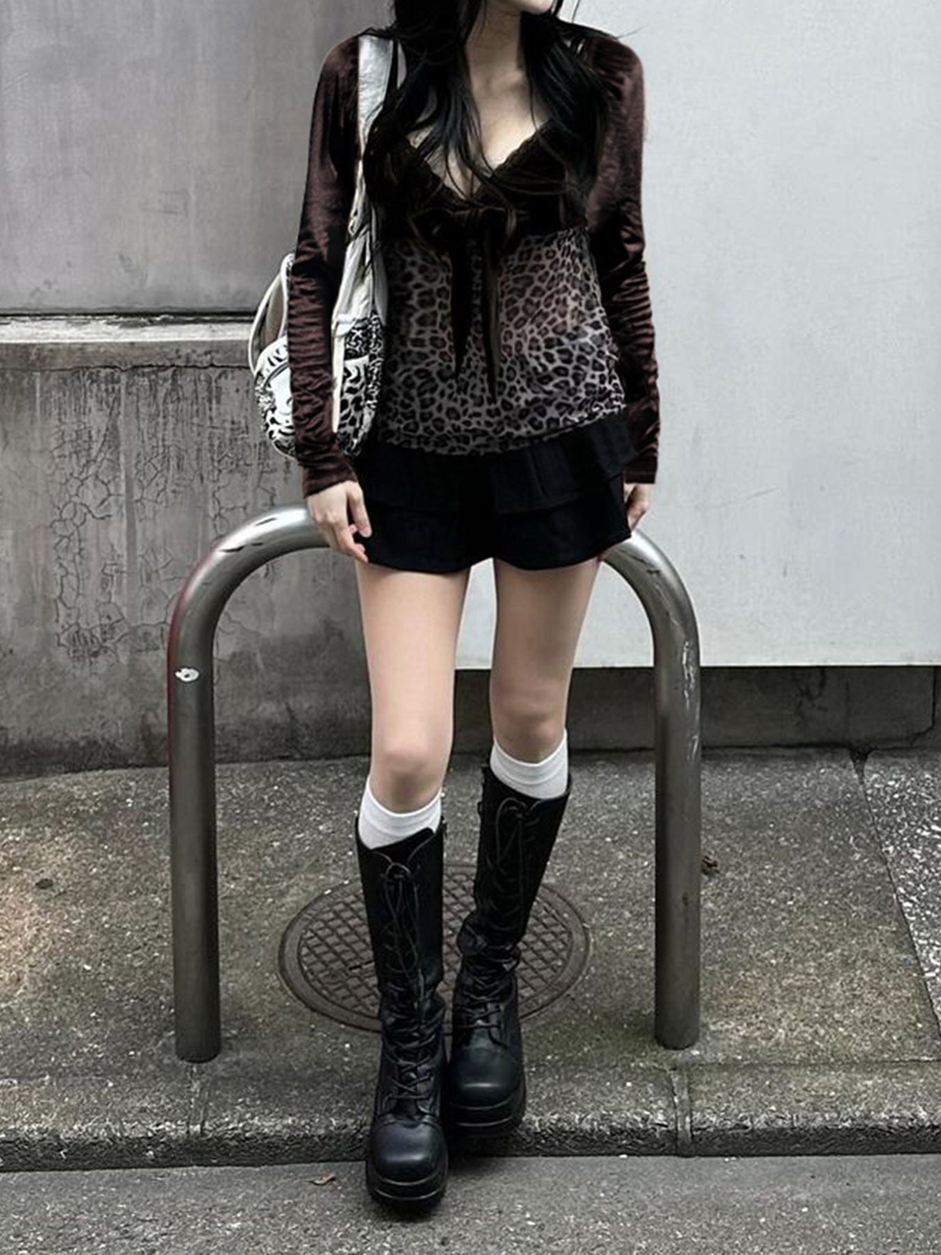 BXOXO - summer inspo Y2k Retro Leopard Lace Trim V-Neck Blouses Women Velvet Long Sleeve Chic T-Shirt Trendy Clothes Autumn New