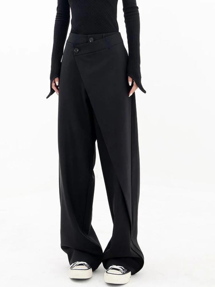 BXOXO Women Wide Suit Pants High Waist Gothic Japanese Style Baggy Black Trousers Irregular Straight Pants Casual Streetwear