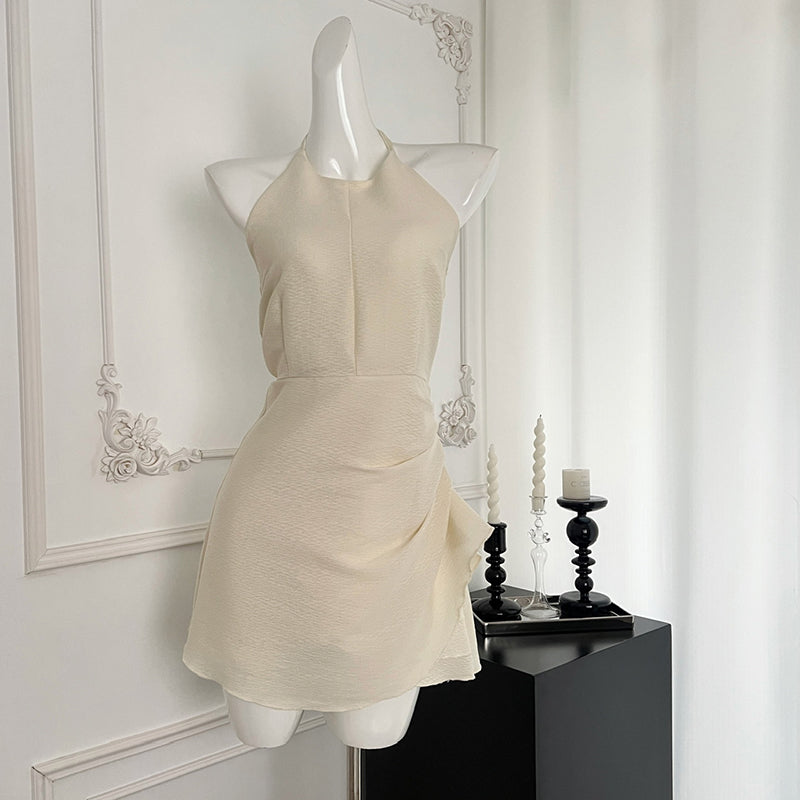 BXOXO - summer inspo French Style Off Shoulder Holiday Party Halter Irregular Midi Dress Women Summer New Elegant Simplicity Dress