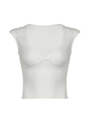 BXOXO - summer inspo Sweetown White Solid Basic Slim Low Bust V Neck Crop Tees Women Black Simple Fashion Short Sleeve Summer T Shirt